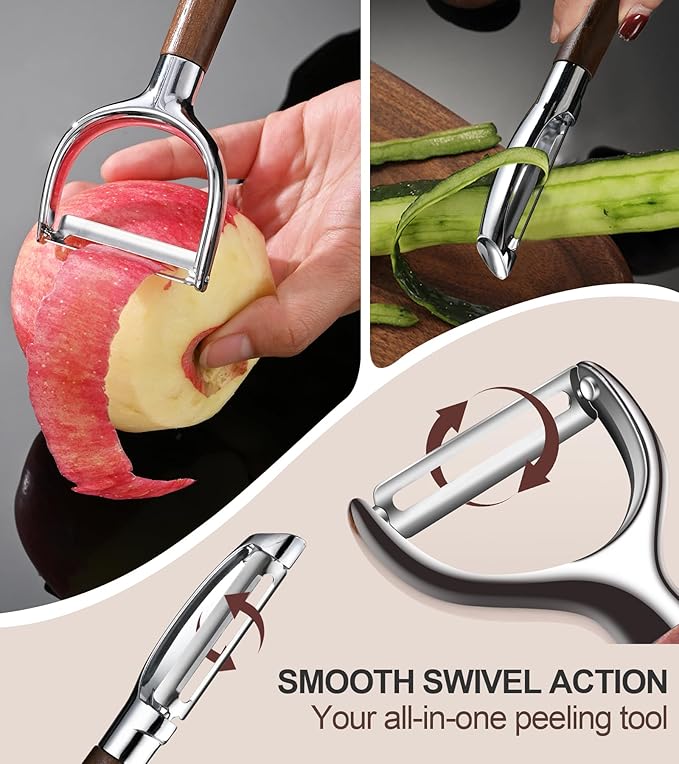 Ugotit Vegetable Peeler Stainless Steel Steel with Wood Handle, Premium Potato Veggie Fruit Peelers for Kitchen, Apple Carrot Cucumber Peeler, Ultra Sharp Rotary Blade