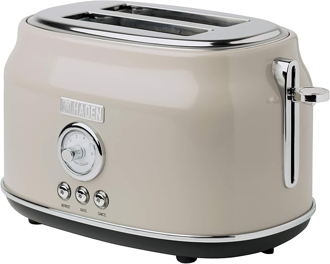 Haden Dorset 2 Slice Wide Slot Stainless Steel Toaster with Adjustable Browning Control & Non-Slip Feet, Putty & Chrome
