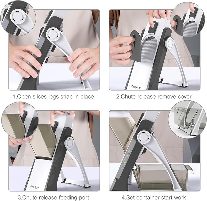Safe Mandoline Slicer for Kitchen, 5 in 1 Vegetable Chopper, French Fry Cutter For Potatoes, Potato Slicer,Food Chopper,Adjustable Thickness 0.1-8 mm, With Peeler/Cleaning Brush, Mandolin