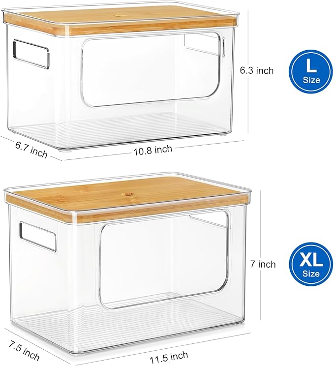 Hudgan Trash Bag Dispenser 2 Pack, Acrylic Garbage Bag Holder with Bamboo Top, Extra Large Trash Bags Holder Dispenser for Pantry Organizer and Under Sink