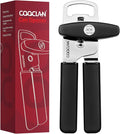 Can Opener Manual 2-in-1 with Magnet, Hand Held Can Openers with Stainless Steel Sharp Blade (Smooth Cut), Large Effortless Turn Knob, Non-Slip Soft Rubber Handle, Built-Bottle Openers, Black