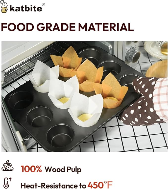 Katbite Tulip Cupcake Liners 200PCS, Muffin Baking Cups ProSmooth Brown