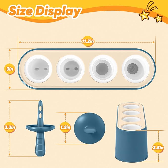 Popsicle Mold Set 4 Pieces Homemade Silicone Popsicle Maker Easy Release Ice Cream Molds Reusable DIY Pop Molds (White, WinterWonder Pops)