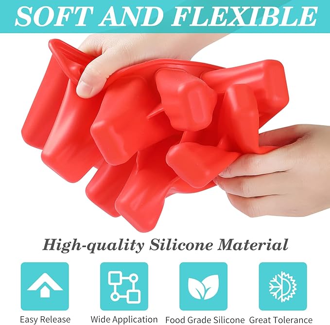 Popsicle Molds,Silicone Ice Pop Molds,BPA Free Popsicle Mold Reusable Easy Release Ice Pop Maker,Homemade Popsicle Mould with Silicone Funnel and Cleaning Brush (Red, 10 Cavities)