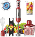 Immersion Blender Handheld，1200W Hand Blenders, 20 Speed & Turbo Mode Hand Held Blender, Stainless Steel Blades, Milk Frother Wand, Whisk, 600ml Beaker, 500ml Chopper (Red)