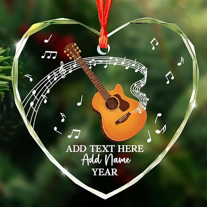Customized Guitar Christmas Glass Ornaments, Personalized Guitar Player Xmas Ornament with Text Name & Year, 2025 Christmas Ornament Gift for Guitarist Teacher, Instrument Xmas Tree Decor