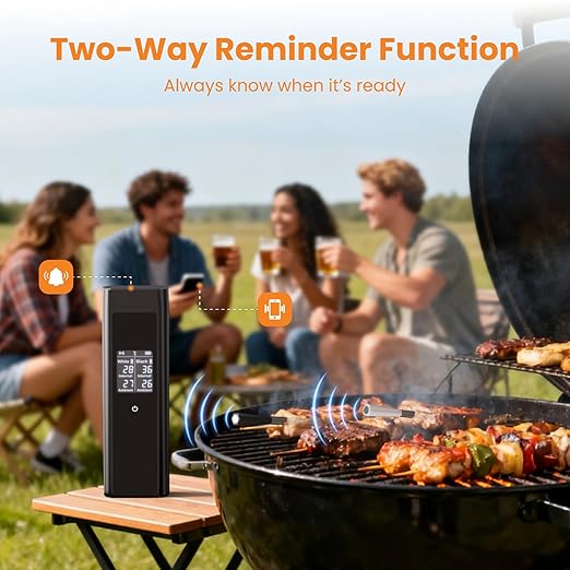 Wireless Meat Thermometer with 2 Color-Coded Probes, ±1.8℉ Accuracy, IP67 Waterproof, App Control & Real-Time Monitoring, Two-Way Alerts for Kitchen, BBQ, Grill, Oven, Smoker