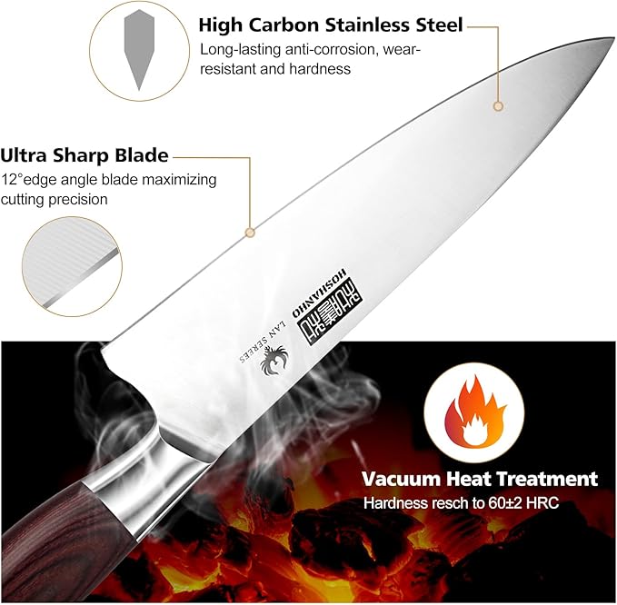 HOSHANHO Kitchen Knife Set with Block 18-Piece, Super Sharp High Carbon Stainless Steel Chef Knife Set, Professional Cutlery Knife Set with Sharpener