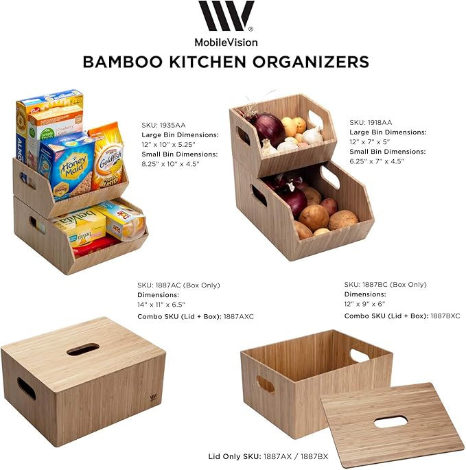 MobileVision Bamboo Storage Box, 14”x11”x 6.5”, Durable Bin w/ Handles, Stackable - For Toys Bedding Clothes Baby Essentials Arts & Crafts Closet & Office Shelf