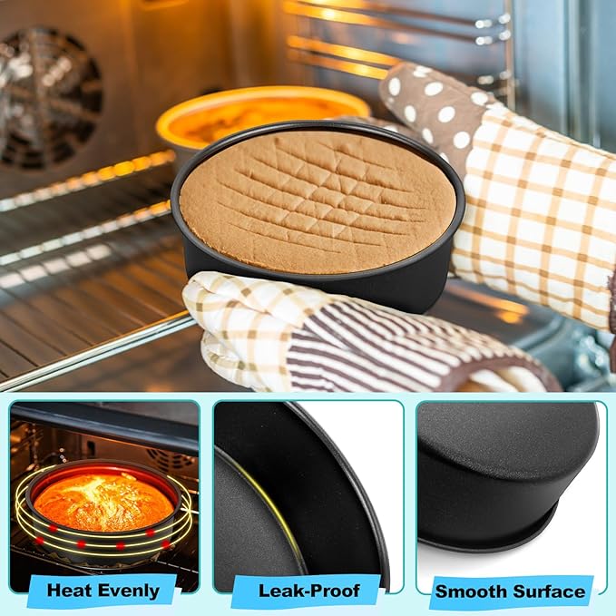 LIANYU 6 Inch Cake Pan Set of 3, Stainless Steel Round Smash Cake Baking Pans Tins, Bakeware for Birthday Wedding Party, Leak-proof & Nonstick, Dishwasher Safe, Black