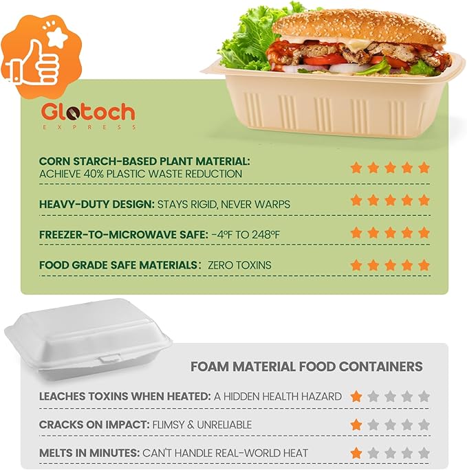 100 Piece (50 Pack) Meal Prep Containers with Lids, 28 oz Cornstarch Food Storage Containers Plant-based Lunch Box for Salad,BPA Free Plastic Take Out Containers Microwave and Freezer Safe