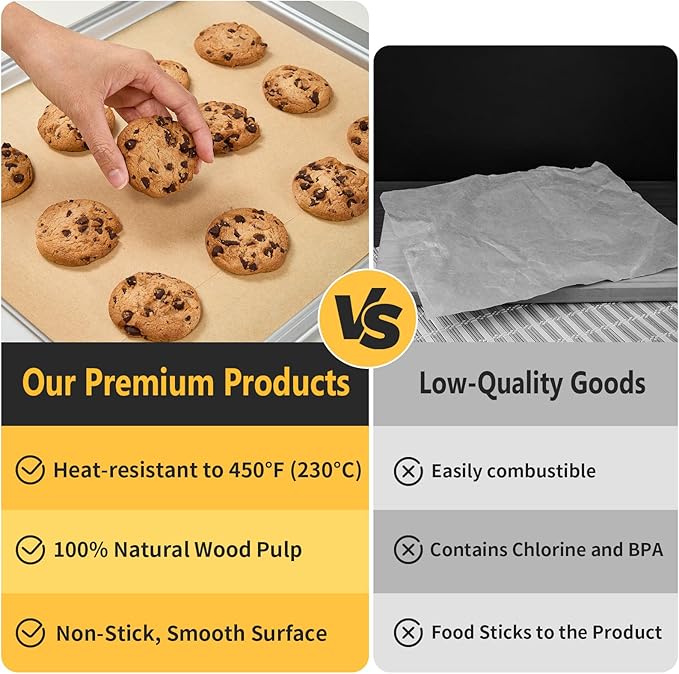 Parchment Paper Sheets, 9x13 In 120PCS Non-Stick Parchment Paper for Baking, Baking Enthusiasts, Withstands Temperatures up to 450°F, 100% Natural Wood Pulp