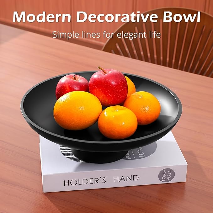 Large Decorative Bowl for Home Decor, Large Fruit Bowl for Kitchen Counter, Key Bowl for Entryway Table (Black, Pedestal)