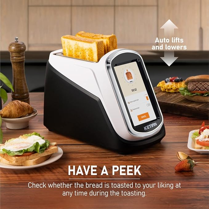 2 Slice Touchscreen Toaster,2 Wide Slots,Smart Bread Toaster for Bagel English Muffins Toast Pastry Waffles Bread, Customize Toasting Time,Have a Quick Look,120V 1400W