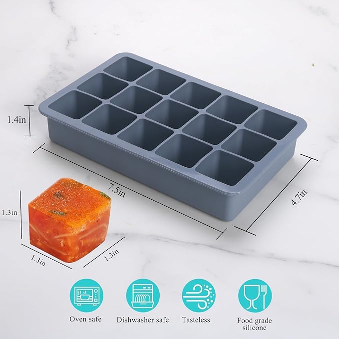2 Tbsp Silicone Freezer Molds - Perfect for Storing Garlic, Herbs, Ginger, Pesto, Tomato Paste, Lemon Juice, Purees and More - Silicone Food Freezer Tray(Blue 4 Pack)