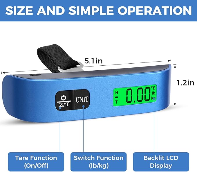 BAGAIL Digital Luggage Scale, 110lbs Hanging Baggage Scale with Backlit LCD Display, Portable Suitcase Weighing Scale, Travel Luggage Weight Scale with Hook, Strong Straps for Travelers