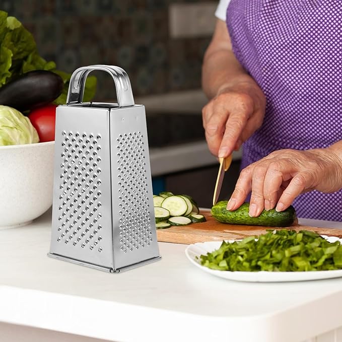 1pc Stainless Steel Vegetable Grater Portable Metal Grater 4-Sided Cheese Grater with Handle for Kitchen Restaurant (6inch)