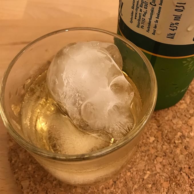 3D Skull Ice Mold (Pack of 2) Easy Release Silicone Mold,8 Cute and Funny Ice Skull for Whiskey,Cocktails and Juice Beverages,Black