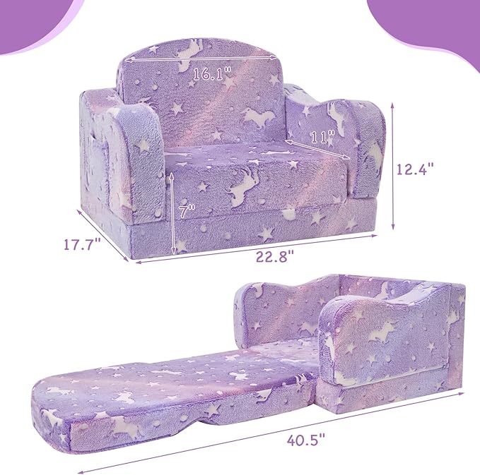 Thick Comfy Toddler Chair and Couch for Kids,2-in-1 Soft Plush Fold Out Sofa for Children,Convertible Couch to Lounger for Toddler