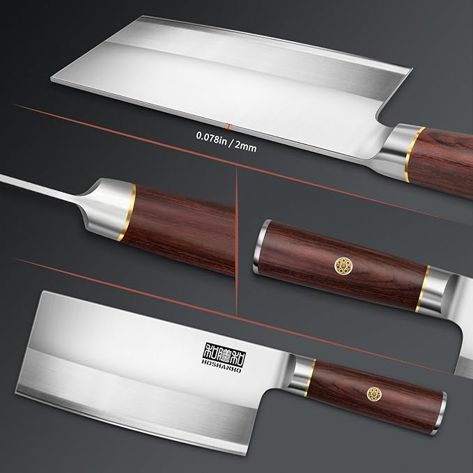 HOSHANHO Ultra Sharp Cleaver Knife 7 inch, High Carbon Powder Steel Meat Cleaver, Butcher Knife with Wooden Handle, Vegetable Meat Cleaver for Home and Restaurant
