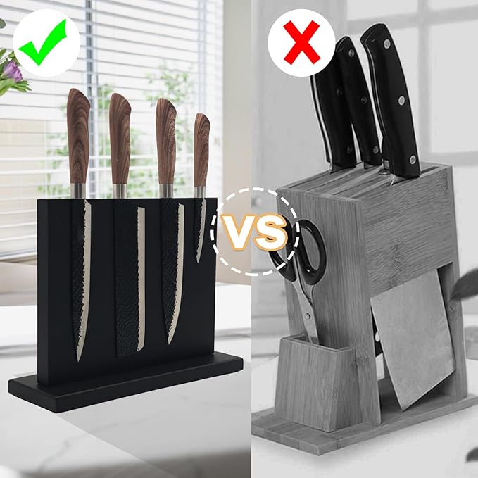 Resafy Magnetic Knife Holder - Black Wooden Double Sided Magnetic Knife Block Magnetic Tool Holder with Strong Enhanced Magnets Knife Strip 12 In Knife Display Rack for Kitchen Counter