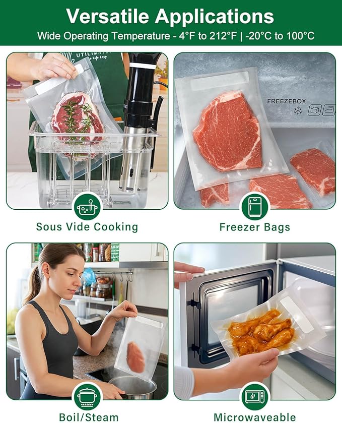 Quart Vacuum Sealer Bags for Food, 8x11 Inch, BPA Free Heavy Duty Vacuum Seal Bags for Food Saver, Freezer, Seal a Meal, Sous Vide, Meal Prep, Preprinted Labeling Area, Precut 100 count