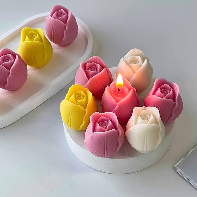 2Pcs Tulip Silicone Candle Flower Wax Mold Silicone for Candles Resin Making Molds Moldes De Silicona para Hacer Velas Artesanales De Silicona,for Making Mothers Day Gifts for Mom Daughter