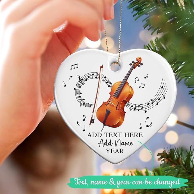 Personalized Cello Xmas Ceramic Ornament with Text Name & Year, Customized Cellist Ornament Christmas 2025, Cello Music Instrument Christmas Ornaments, Gift for Men Women Musician Teacher