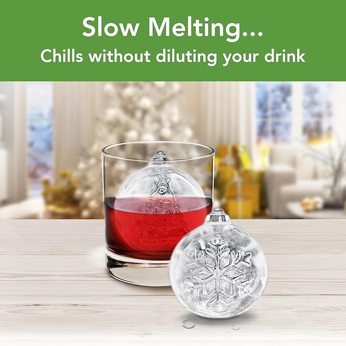 Tovolo Christmas Ornament Ice Molds, Odor and BPA Free - Dishwasher Safe, Set of 2, Tree & Snowflake