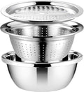 Cabilock Graters for Kitchen Handheld Stainless Steel Drain Basket Vegetable Cutter 3 In 1 Kitchen Multipurpose Grater Salad Bowl For Home (Silver) Colanders & Food Strainers
