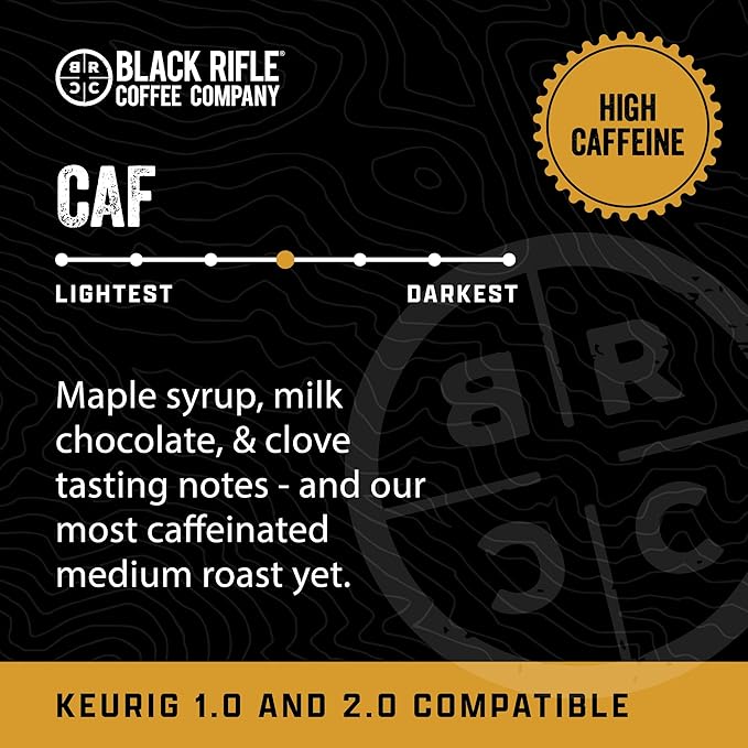 Black Rifle Coffee Company CAF, 32 Count, Medium Roast K Cups - Single Serve K Cups Coffee Pods - Kcup Pods Compatible with Keurig 1.0 & 2.0 - Made from Arabica Beans