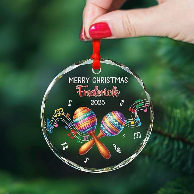 Maracas Player Christmas Glass Ornament, Personalized Musical Instrument Xmas Ornament with Text & Name, Maracas Glass Keepsake Gifts for Music Lover, Custom Instrument Lover Ornaments Christmas 2025