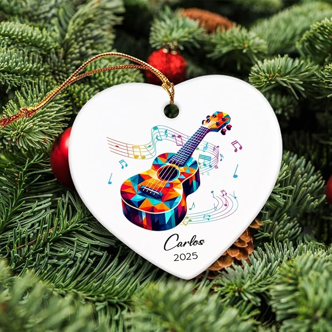 2025 Ukulele Musical Ceramic Ornaments Christmas Tree, Personalized Ukulele Player Ornament Gifts, Musician Ceramic Ornaments, Customized Instrument Xmas Hanging Ornament Keepsake with Name & Year