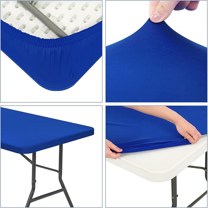 10 Pack Stretch Fabric Table Top Cap Cover, fits 6' Tables, Spandex Table Covers Washable Elastic Rectangle Tablecloth Protector for Indoor Outdoor Party Picnic Wedding, Royal Blue, 30" W x 72" L