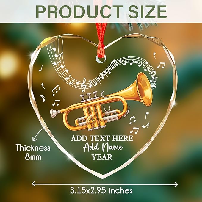 Customized Cornet Player Christmas Glass Ornament 2025, Personalized Text Name & Year Cornet Xmas Tree Ornaments, Music Instrument Themed Xmas Ornament Gift for Him Her, Music Lover Keepsake
