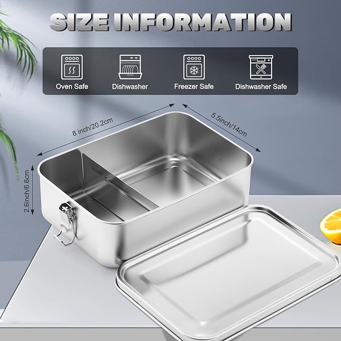 Umigy 4 Pcs Stainless Steel Food Containers 1400ml Metal Bento Lunch Box Stainless Steel Food Storage Containers, Lockable Clips to Leak Proof, Reusable Dishwasher Snack Boxes for Work