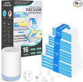 Vacuum Bags for Travel with Portable Electric Pump, 16 Pack Vacuum Seal Bags for Luggage and Suitcase Compression, Space Saver Vacuum Storage Bags for Clothes and Clothing Travel