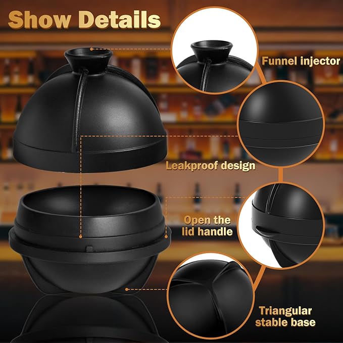 6 Pack 3D Sphere Ice Molds 2.5 Inch Large Silicone Round Ice Cube Molds Novelty Ice Ball Molds Gifts Stuff for Cocktails, Bourbon, Brandy, Whiskey Christmas Gifts (6, Round)