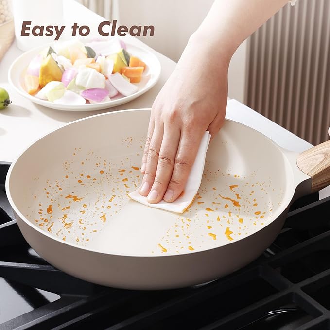 SENSARTE Ceramic Nonstick Frying Pan Small Skillet 8Inch Non Stick Omelette Pans, Non-toxic Healthy Kitchen Cooking Chef's Pan, Free of Intentionally Added PFOA/PFAS/PTFE, Induction Compatible, Taupe