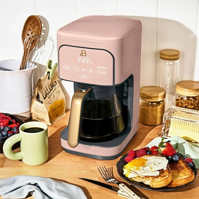 Beautiful 12-Cup Programmable Coffee Maker – Auto Brew, Digital Timer, Glass Carafe (Rose)