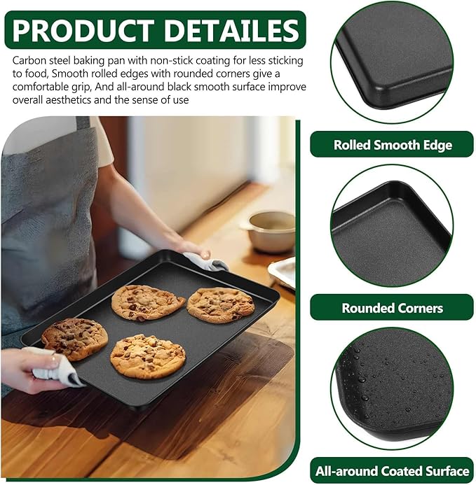 P&P CHEF 12.4 Inch Baking Cookie Sheet Pan, Carbon Steel Oven Tray, Non Stick Bakeware for Cooking Baking Bread Meat Vegetables, Sturdy & Healthy, Easy Clean, 2Pcs