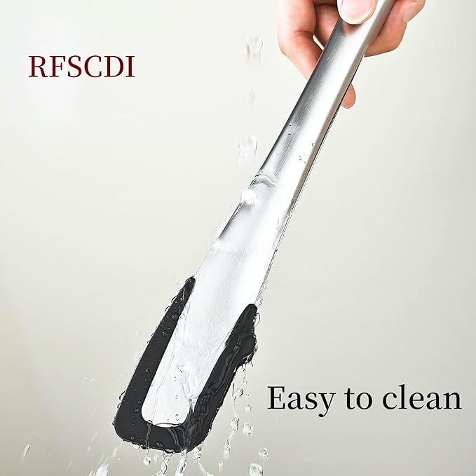 Heat-Resistant Kitchen Tongs and Basting Brush Set - 600℉ Stainless Steel Cooking Tongs with Metal Locking Mechanism - Ideal for Cooking, Grilling Steak, Baking Bread, and BBQ,(Silver 2Pcs)