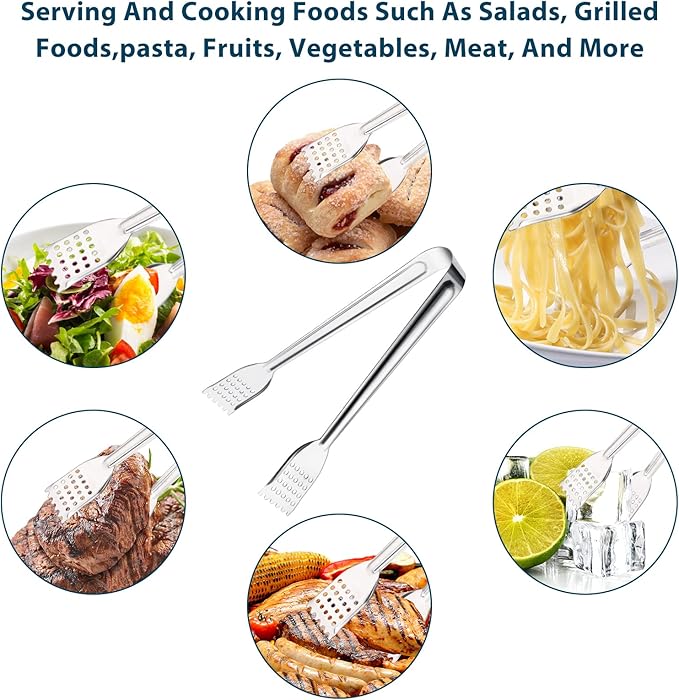 8 Pack 7 Inch Serving Tongs, Kitchen Tongs, Buffet Tongs, Stainless Steel Food Tong Serving Tong