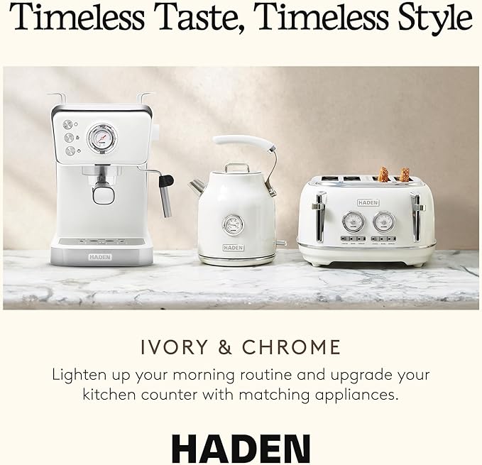 HADEN Barista Brew Espresso Coffee Machine, Stainless Steel Espresso Maker with Milk Frother and Steamer Function and 1.5L Water Tank, Ivory & Copper