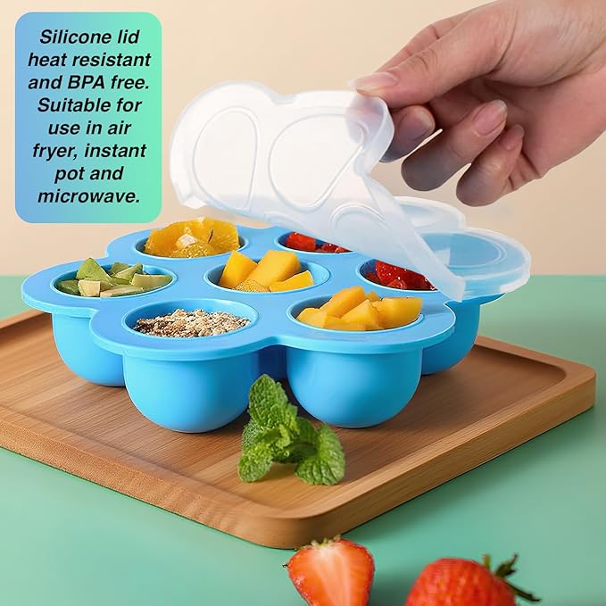 GOKCEN's Silicone Egg Bite Molds [2 Pack] Instant Pot Accessories - Fit Instant Pot 5,6,8 qt Pressure Cooker - Food Freezer Tray with Lid - Reusable Storage Container (Orange & Blue - Egg Bite Mold)