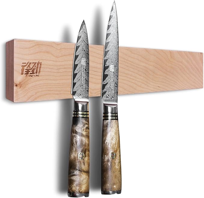 FINDKING Wood Magnetic Knife Strip, Magnet Utensil Holder for Wall, Refrigerator, Wooden Rack for Kitchen Knives, No Drill (Beige, 12 Inches, Without Knives)