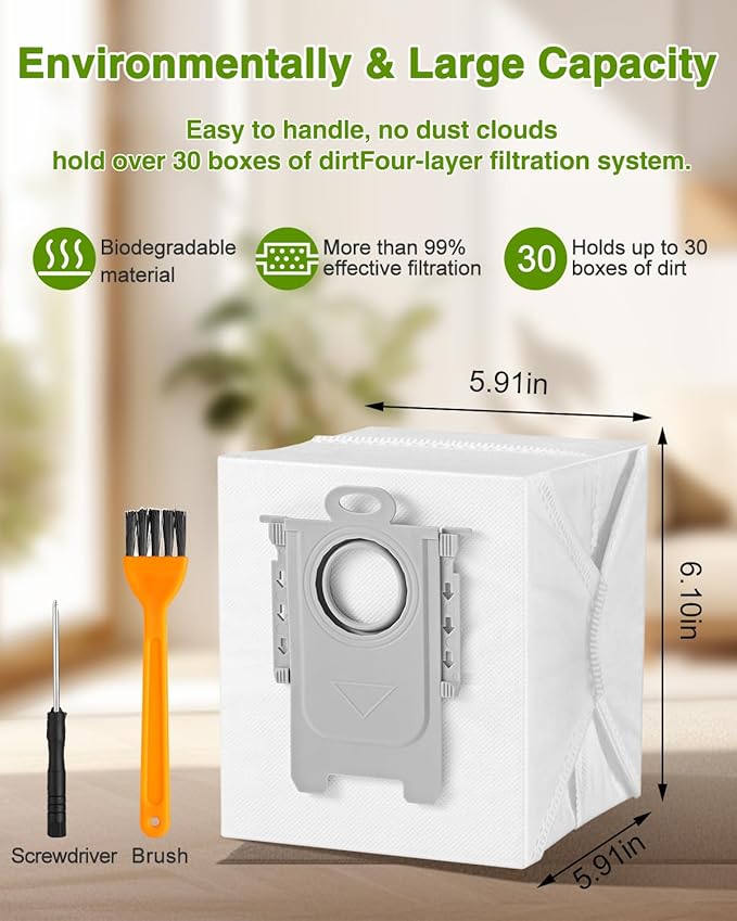 VBN 14 Packs Q5 Dust Bags for Roborock S8 Pro Ultra, S8+, Q7 Max+, Q5+, Q5 Max+, S7 Max Ultra,S7 Maxv Ultra and Q8 Max+ Robot Vacuum, disposable vacuum bag replacement, 3.6L Large Capacity