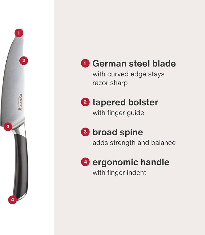 Zyliss Comfort Pro Chef's Knife - Ice Hardened Stainless Steel Kitchen Knife - Tarnish-Free and Rust-Resistant Kitchen Cutlery - Black/Stainless Steel - 8 inches