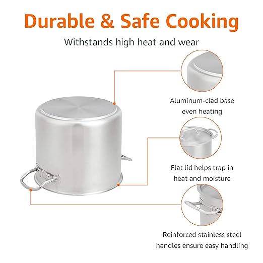 Amazon Basics 12 quarts Stainless Steel Aluminum-Clad Stock Pot with Cover