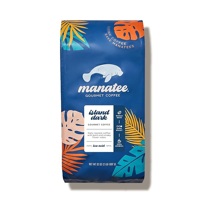 Manatee Gourmet Coffee, Whole Bean, Island Dark Roast, 2 lb bag, 32 oz